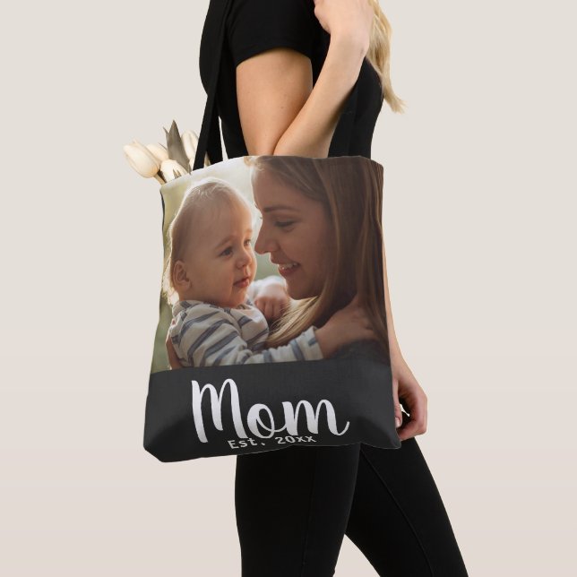 Mum Established Script Black Photo Tote Bag (Close Up)