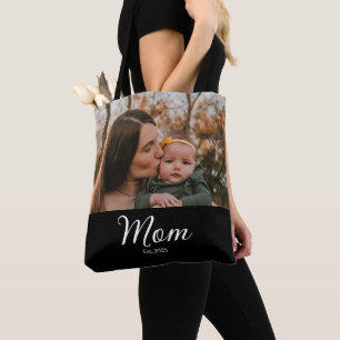 Mum Established Script Black Photo Tote Bag