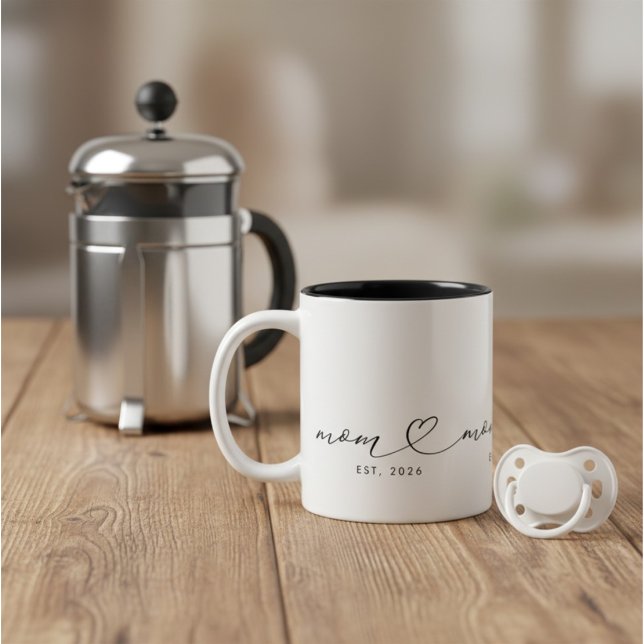 Mum Established Script & Heart New Mum Gift Two-Tone Coffee Mug (Creator Uploaded)