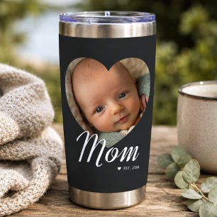 Mum Established Script Heart Photo Black Insulated Tumbler