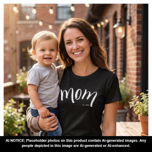 Mum Established Script Minimalist Year New Mama T-Shirt