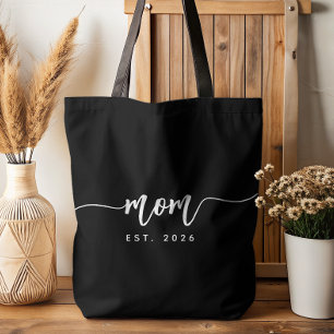 Mum Established Script New Mum Gift Black Tote Bag
