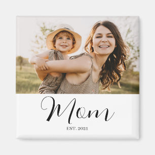 Mum Established Script Photo and Year Mothers Magnet