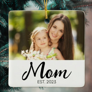 Mum Established Script Photo Ceramic Ornament