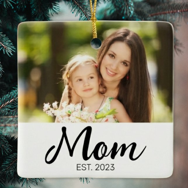 Mum Established Script Photo Ceramic Ornament (Creator Uploaded)