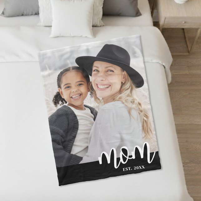 Mum Established Script Photo Gift Fleece Blanket (Mom Established Script Photo Gift Fleece Blanket)