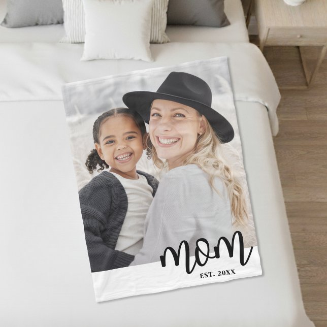 Mum Established Script Photo Gift Fleece Blanket (Mom Established Script Photo Gift Fleece Blanket )