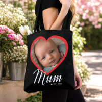 Mum Established Script Red Heart Photo Black