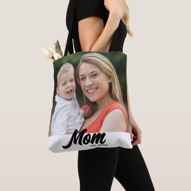 Mum Established Script White Photo Tote Bag (Close Up)