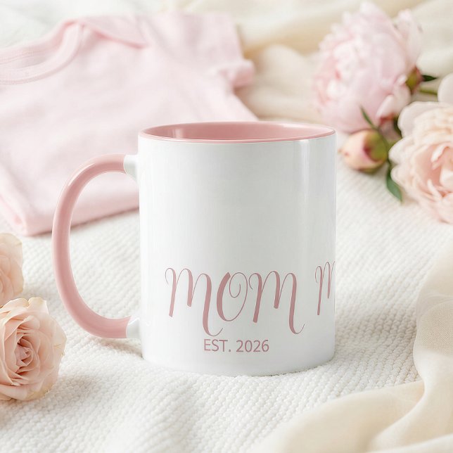 Mum Established Sweet Pink Script New Mum Gift  Mug (Creator Uploaded)