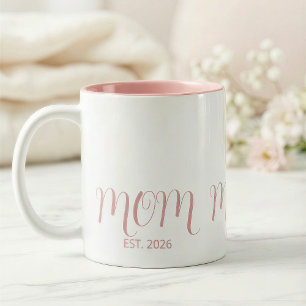 Mum Established Sweet Pink Script New Mum Gift Two-Tone Coffee Mug