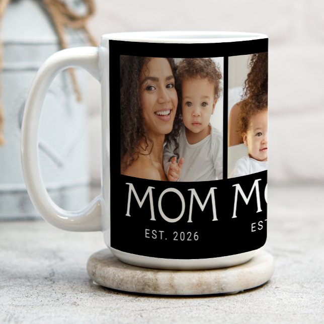 Mum Established Typography Black 3 Photo Coffee Mug (Creator Uploaded)
