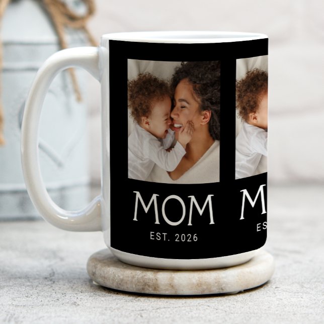 Mum Established Typography Black 3 Photo Coffee Mug (Creator Uploaded)