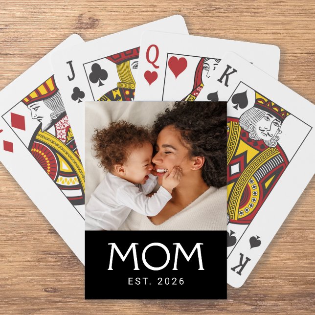 Mum Established Typography Black Photo Playing Cards (Creator Uploaded)