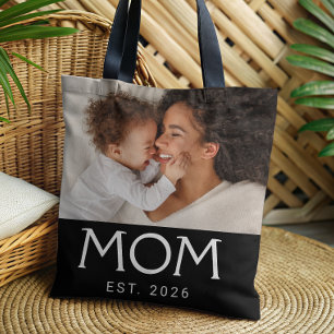 Mum Established Typography Black Photo Tote Bag