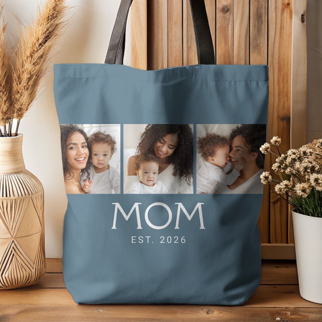 Mum Established Typography Blue 3 Photo Tote Bag (Creator Uploaded)