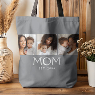 Mum Established Typography Grey 3 Photo Tote Bag