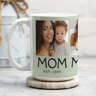 Mum Established Typography Sage Green 3 Photo Coffee Mug