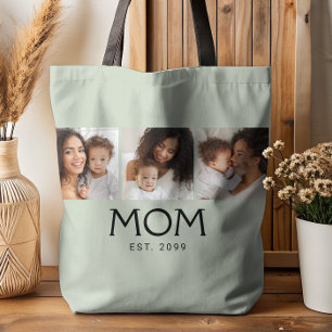 Mum Established Typography Sage Green 3 Photo Tote Bag