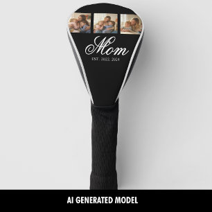 Mum Established White Elegant Script 3 Photo Golf Head Cover