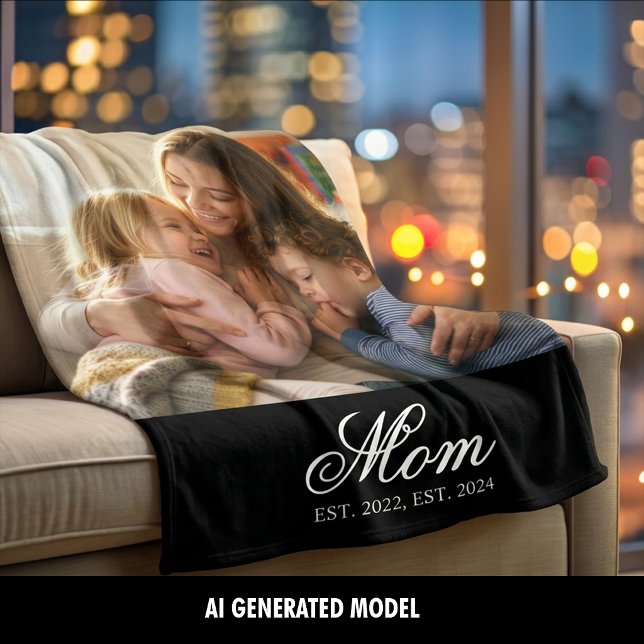 Mum Established White Elegant Script Photo Fleece Blanket (Mom Established White Elegant Script Photo Fleece Blanket)