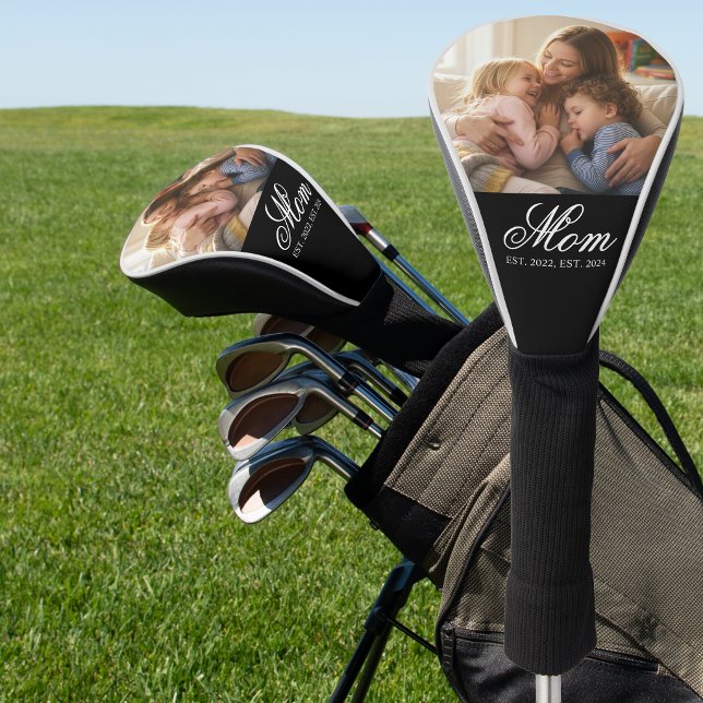 Mum Established White Elegant Script Photo Golf Head Cover (Mom Established White Elegant Script Photo Golf Head Cover)