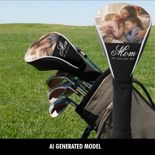 Mum Established White Elegant Script Photo Golf Head Cover (Mom Established White Elegant Script Photo Golf Head Cover)