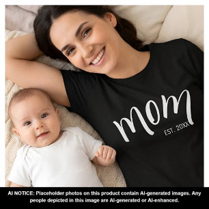 Mum Established White Script Custom Year New Mama T-Shirt