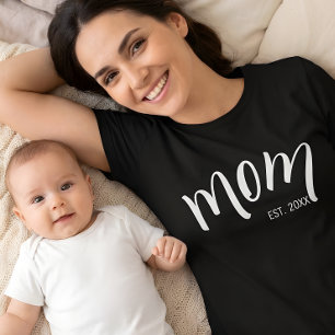 Mum Established White Script Custom Year New Mama T-Shirt