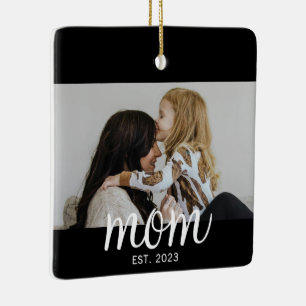 Mum Established White Script Photo Ceramic Ornament