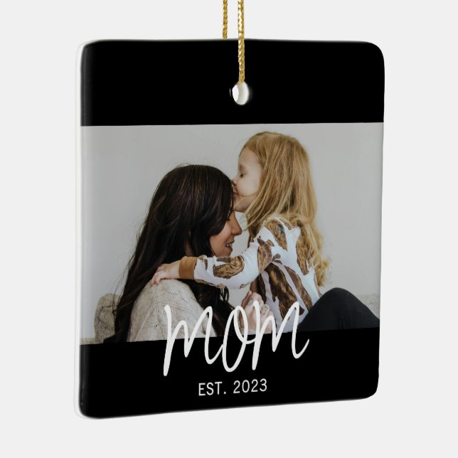 Mum Established White Script Photo Ceramic Ornament (Right)