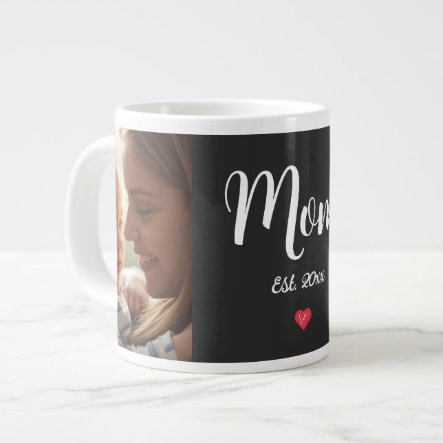 Mum Established White Script Photo Red Heart Mug (Front Left)