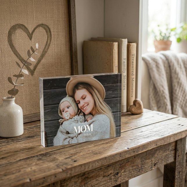 Mum Established White Typography Photo Gift Block (Mom Established White Typography Photo Gift Block)