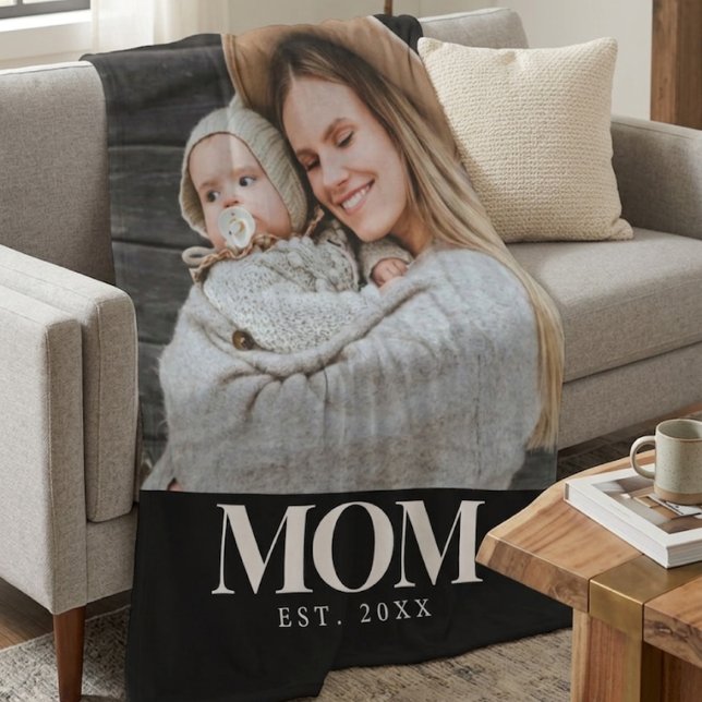 Mum Established White Typography Photo Gift Fleece Blanket (Mom Established White Typography Photo Gift Fleece Blanket)