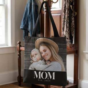 Mum Established White Typography Photo Gift Tote Bag