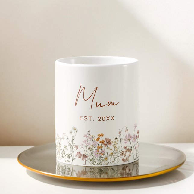 Mum Established Wildflower Terracotta Baby Shower Coffee Mug (Creator Uploaded)