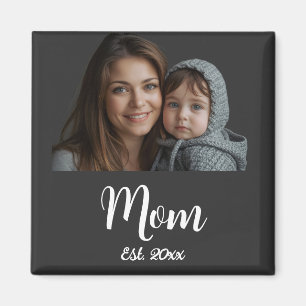 Mum Established Year Black Modern Script  Magnet