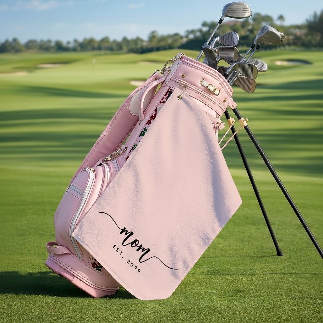 Mum Established Year Script Gift Blush Pink Golf Towel (Creator Uploaded)