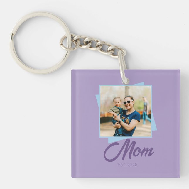 Mum Established Year with Photo Holiday Key Ring (Front)