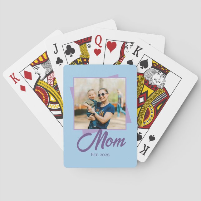 Mum Established Year with Photo Playing Cards (Back)