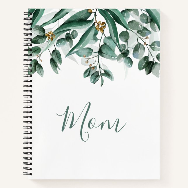 Mum Eucalyptus Foliage Modern Watercolor Notebook (Front)