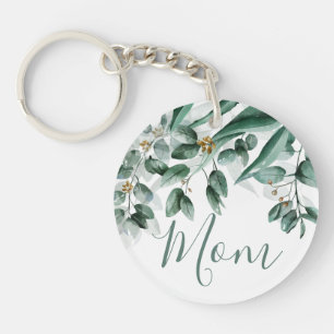 Mum Eucalyptus Foliage Modern Watercolor Photo Key Ring