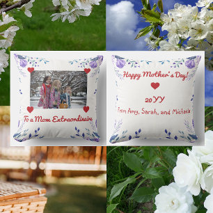 Mum Extraordinaire Hearts Photo Floral Chic Script Cushion