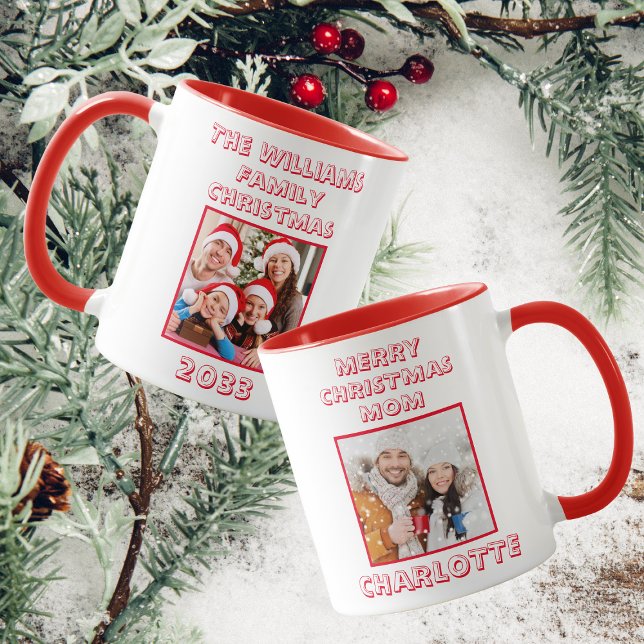 Mum Family Christmas Photo Red & White  Mug (Front And Back)