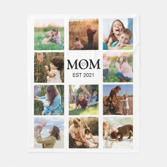 Mum Family Photo Collage Modern Fleece Blanket (Front)