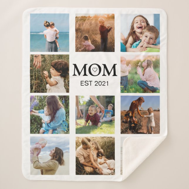 Mum Family Photo Collage Modern Sherpa Blanket (Front)
