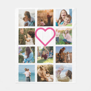 Mum Family Photo Collage Pink Heart Fleece Blanket