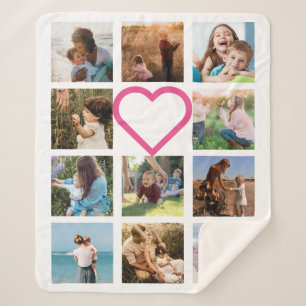 Mum Family Photo Collage Pink Heart Sherpa Blanket