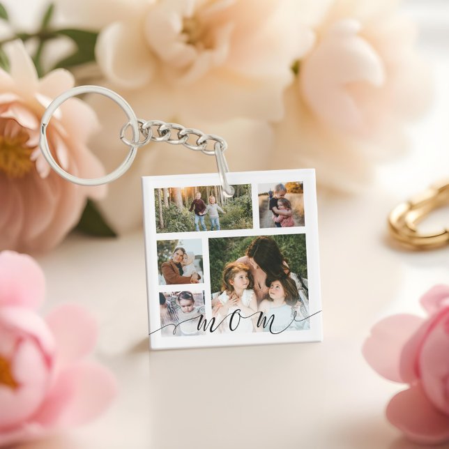 Mum Family Photo Collage Special Message Keepsake Key Ring (Mom Family Photo Collage Special Message Keepsake Keychain)