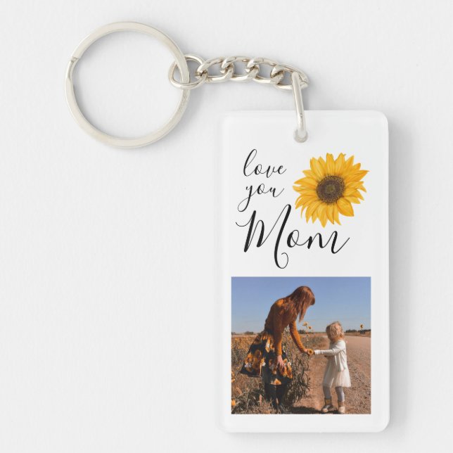 Mum Family Photo Collage Sunflower Key Ring (Front)
